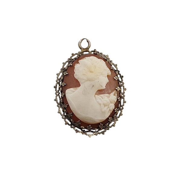 Antique Victorian 14kt Gold Filigree Shell Cameo Pendant (A5305)